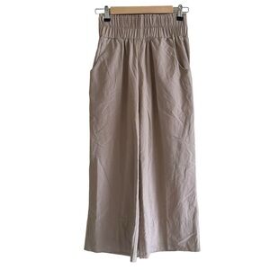 Kourt Willow Cotton Linen Blend Wide Leg Cropped Pants Brown Women Size S